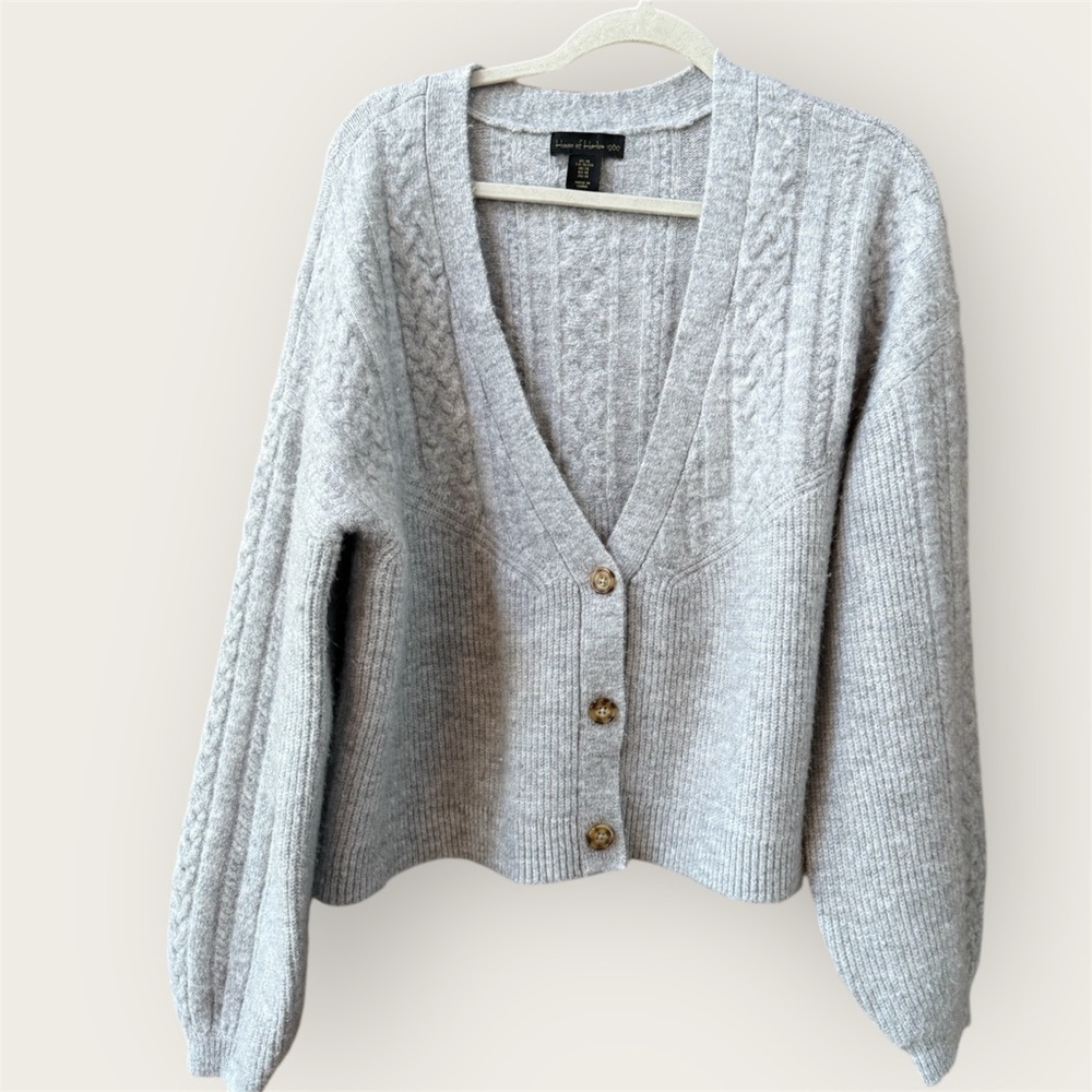 House of Harlow Gray Women's button up cardigan Sweater - Picture 1 of 5